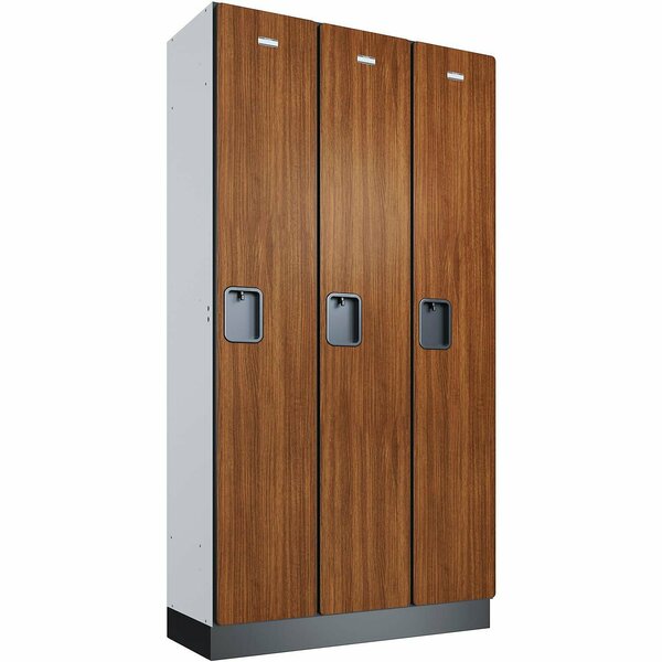 Global Industrial 1-Tier 3 Door Wood Locker, 36inW x 15inD x 72inH, Cherry, Unassembled 290652